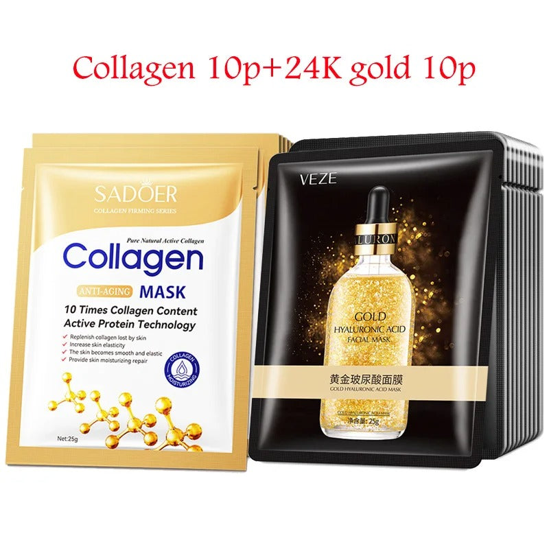 20-Pack Hyaluronic Acid & Collagen Korean Sheet Mask