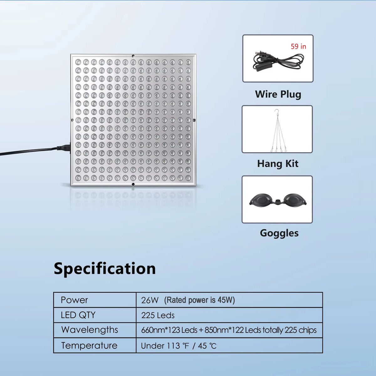 225 LED Red Light Therapy Panel — Face & Body
