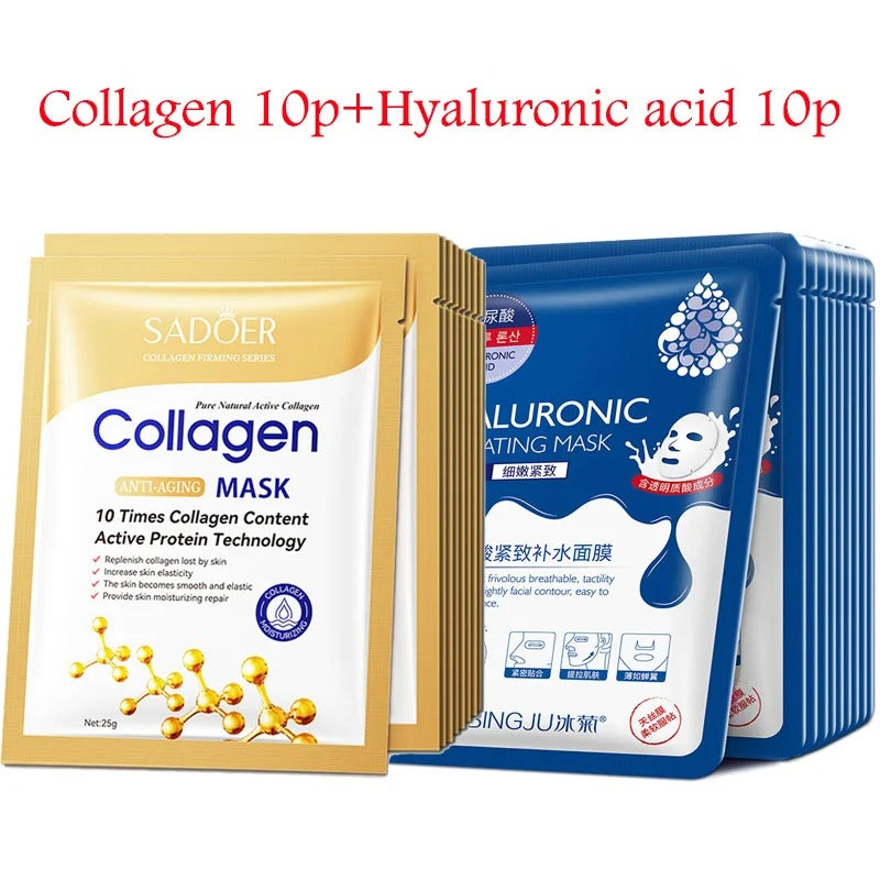 20-Pack Hyaluronic Acid & Collagen Korean Sheet Mask
