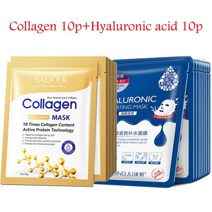 20-Pack Hyaluronic Acid & Collagen Korean Sheet Mask